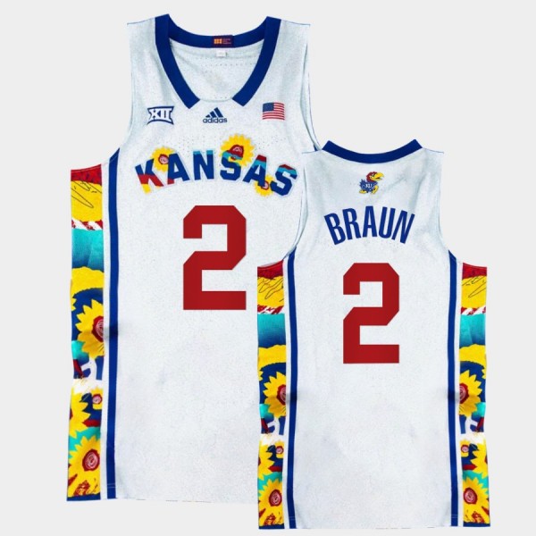 Men's Kansas Jayhawks #2 Christian Braun White Sunflower Showdown  Basketball College Basketball Jersey 952056-119